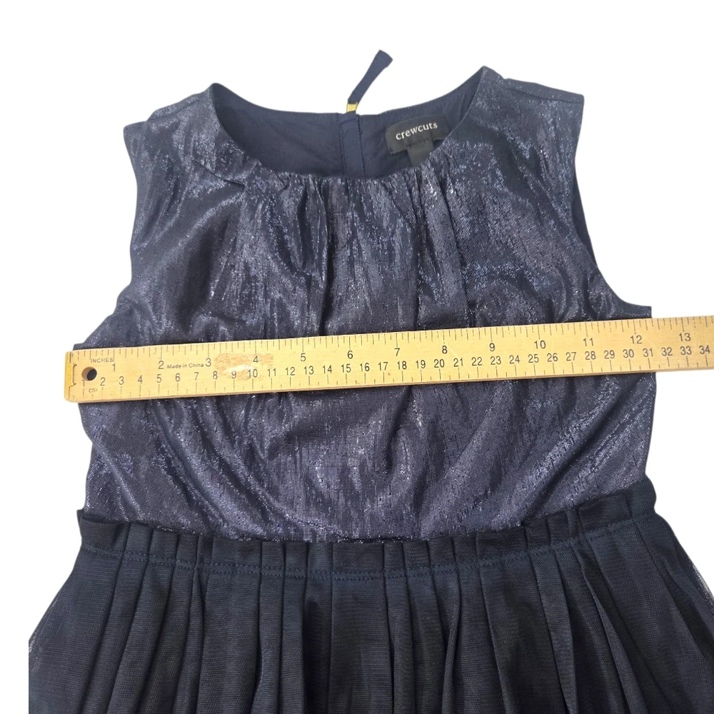 Crewcuts Metallic Part Dress Girls 6 Navy Blue Tulle Puff Skirt Holiday Part